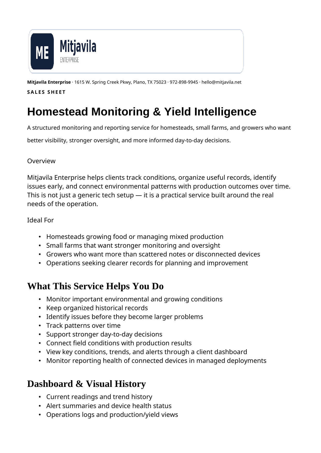 Homestead Monitoring Sales Sheet